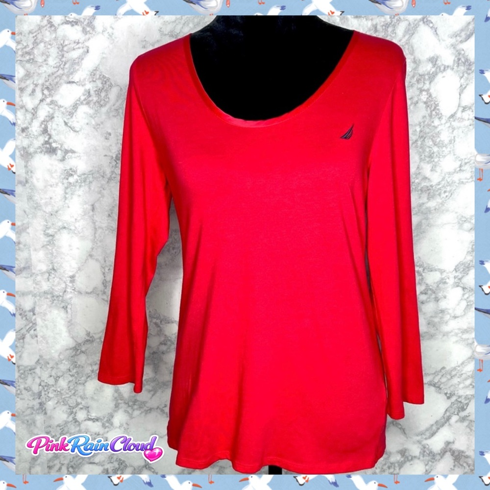 Nautica Sleepwear Red Long Sleeve Soft Top Women’s Medium